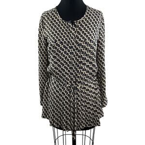 Anthropologie Maeve Black White Selva Tunic Top Drop Waist Pleated Blouse Sz XS